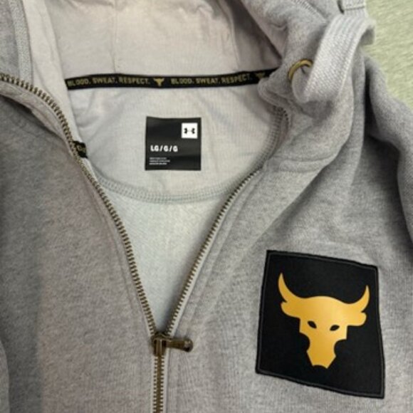 Dwayne The Rock Johnson Bull Under Armour Gray Zip Up Hooded Sweatshirt Jacket L - Picture 2 of 4